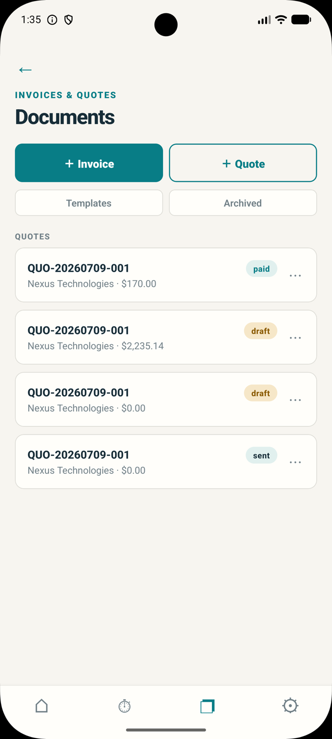 DoneGrip invoice and quote list